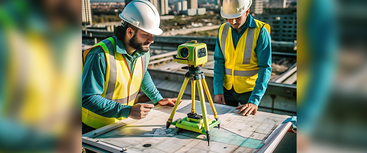 Surveyors conducting gate level and topographic measurements