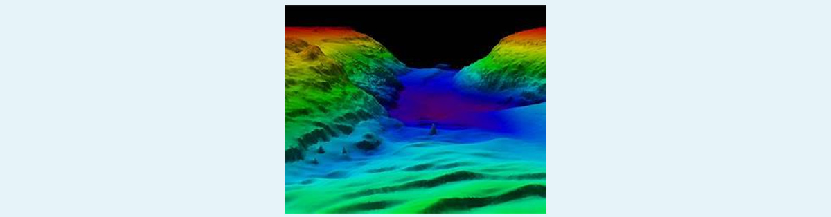 3D bathymetric map showing underwater seabed terrain