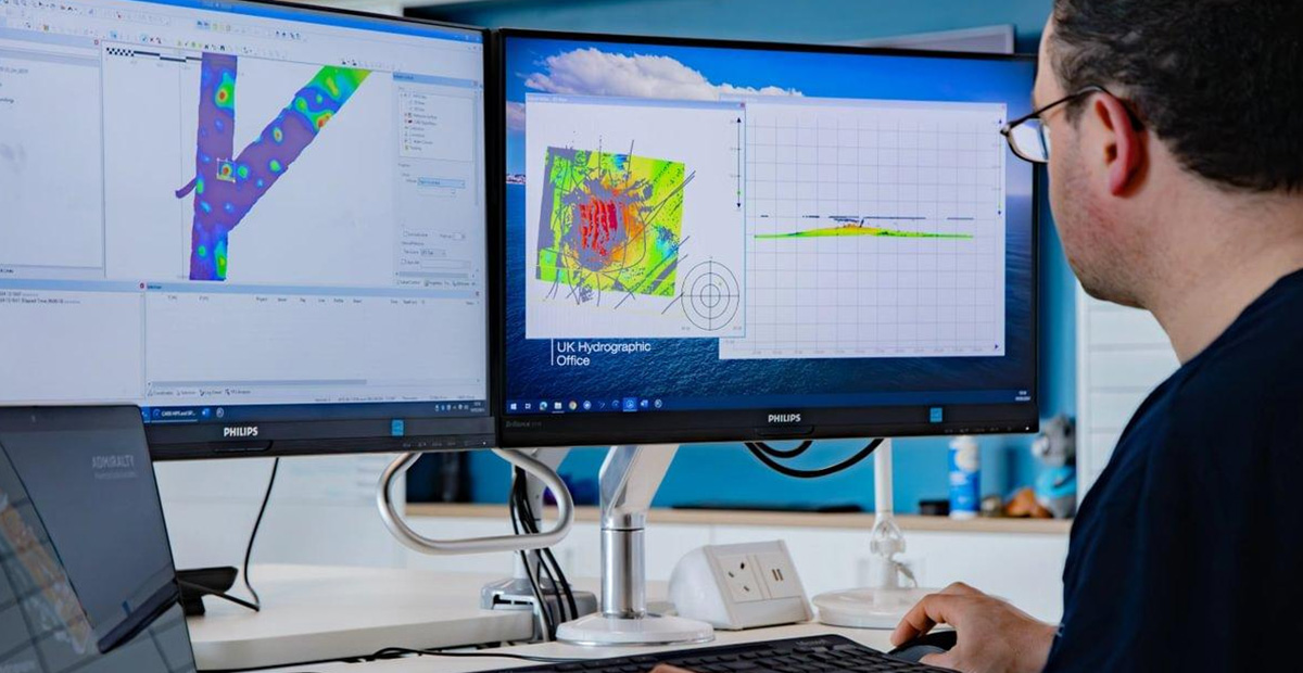 A surveyor performing bathymetric data quality checks