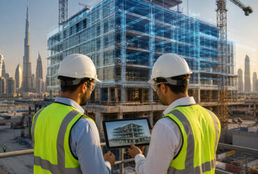 Engineers reviewing a BIM model for a commercial construction