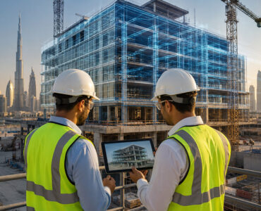Engineers reviewing a BIM model for a commercial construction
