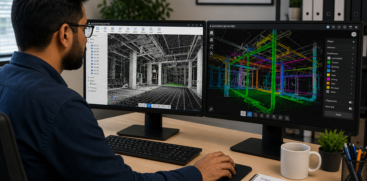 Engineer cleaning and reviewing point cloud data