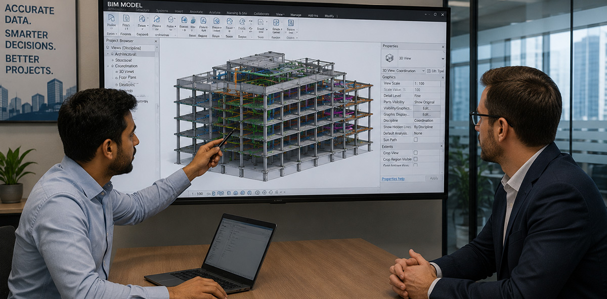 Engineer presenting a completed BIM model to a client