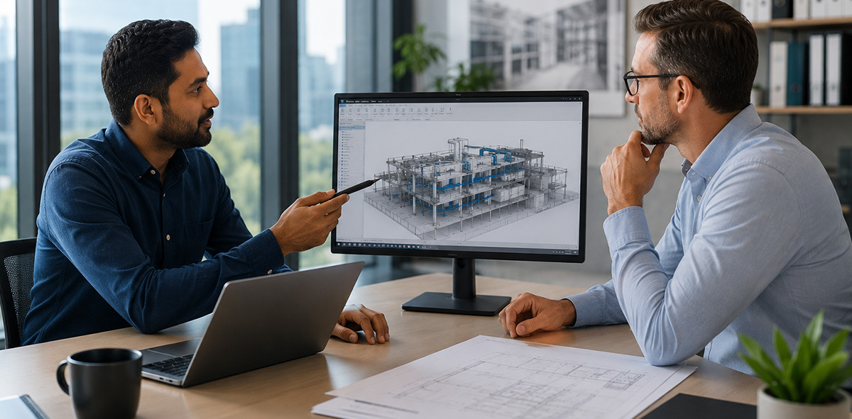 Engineer presenting a BIM model to a client.