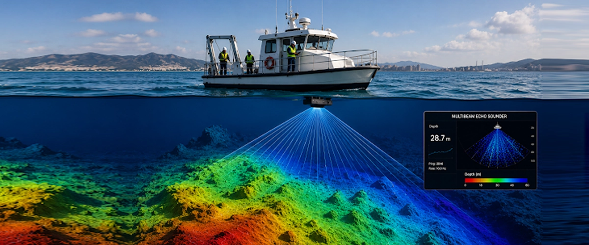 Multibeam echo sounder collecting seabed data