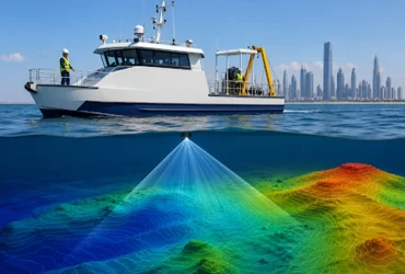Bathymetric survey vessel collecting underwater depth measurements