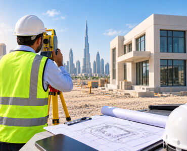 Surveyor conducting an as-built survey at a Dubai construction site