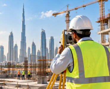 Third-party surveyor conducting construction site measurements